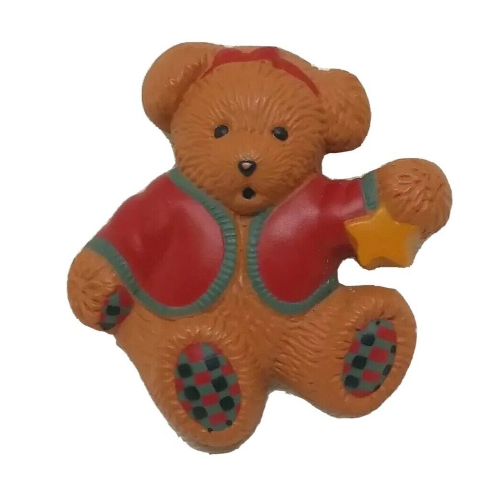 Hallmark Vintage Christmas Pin Bear HMK CDS Red Green Plastic Brooch Holiday